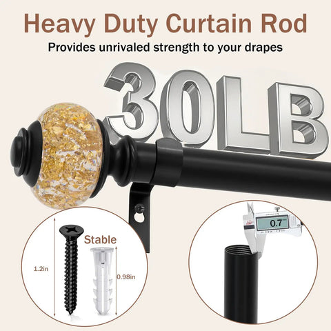 1 Inch Adjustable Curtain Rod Set With Dope Luxury Crystal Translucent Finials In Black Gold Extends From 28 To 52 Inches Heavy Duty Up To 50 Lbs Modern Bedroom And Living Room Window Decor