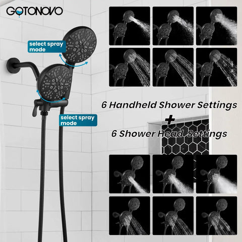 2 In 1 Dual Shower Head And Handheld Faucet Set With Tub Spout Wall Mount Trim Kit, 3 Way Diverter Valve, Matte Black