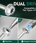 Dual drive joist hanger screws with star and hexagon truss head compatibility for easy installations.