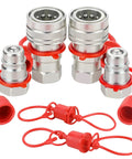 ANCIMOON 1/2 in ISO 5675 ball Pioneer hydraulic quick-connect coupler set with red dust caps and lanyards