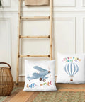 Soft Flannel Nursery Pillow Cases 18x18 Set Of 2 Featuring Hot Air Balloon And Airplane Theme For Boys Room And Toddler Playroom