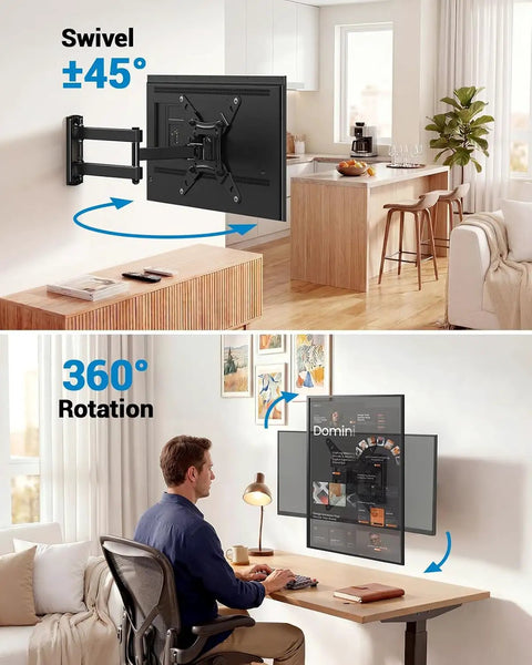 Next Level Full Motion TV Wall Bracket Slick Swivel Tilt Extend Arm For 13 To 43 Inch Echo Show with 360° rotation.