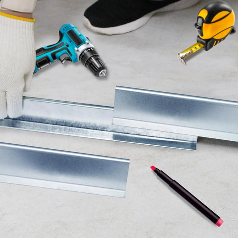 Heavy Duty Garage Door Strut Connector Reinforcement Kit, 2 Pack 2Ft Each, tools on concrete floor ready for installation