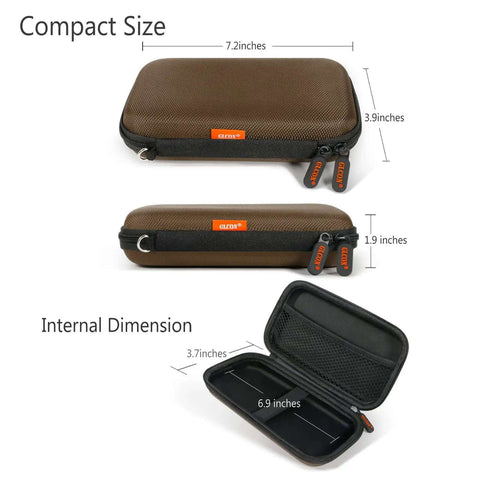 Brown Shockproof Eva Hard Case Travel Cord Organizer Pouch Bag For Universal External Hdd displayed with dimensions and open design.