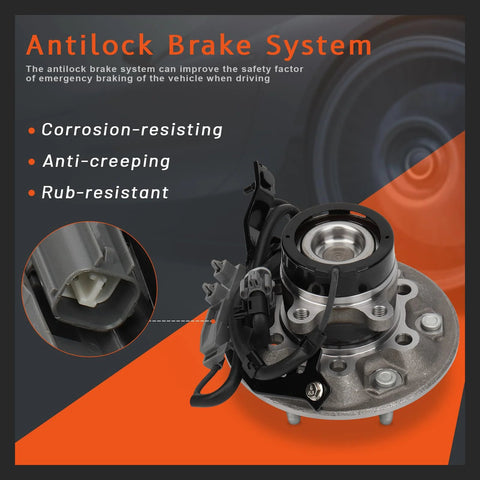 Front Driver Left Wheel Hub and Bearing Assembly For Direct-Fit 2WD Chevrolet Colorado 2004-2008, GMC Canyon 2004-2008, Isuzu I-280 2006, I-290 2007-2008 With ABS, showing corrosion-resistant features.