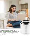 Woman using laptop next to 2 Pack Replacement Filter For TCL A1 And A1W Air Purifiers With 3-In-1 HEPA Filtration System.