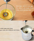 Portable Milk Frother Handheld Battery Operated Travel Coffee Frother With 2 Stainless Steel Whisks whisking eggs and milk