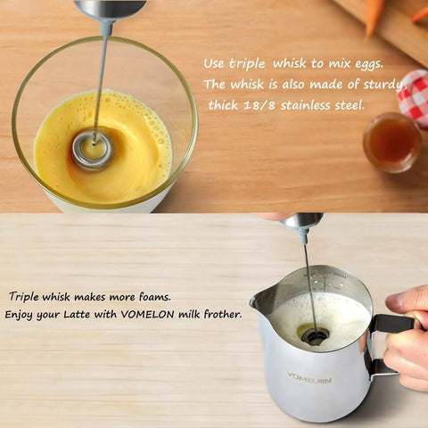 Portable Milk Frother Handheld Battery Operated Travel Coffee Frother With 2 Stainless Steel Whisks whisking eggs and milk
