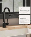 Adler Chrome One Handle Kitchen Faucet With Power Clean Spray And Smooth Reflex High Arc Pull Down Sprayer in a modern kitchen setting.