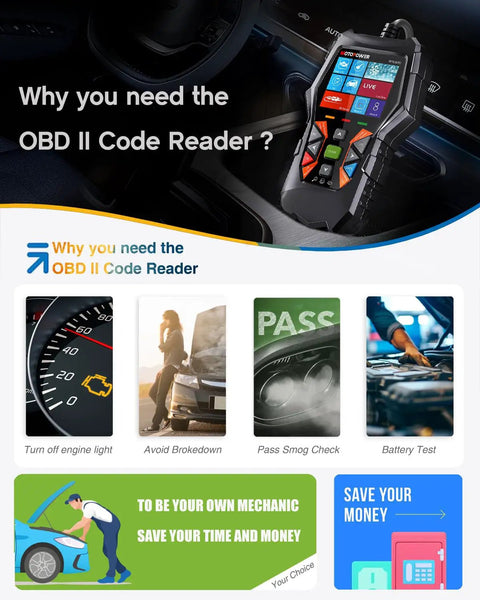 Advanced OBD2 Car Diagnostic Scanner With Full Diagnostic Functions Reads And Clears Codes Turns Off Malfunction Indicator Light