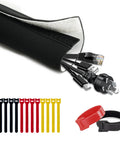 Cuttable Neoprene Cable Sleeve For 10 Ft Of Wires One And A Half Inch Diameter Slim Split Loom Cord Protector shown with cables