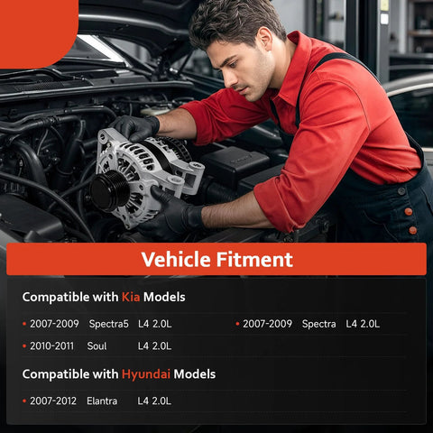 Mechanic installing Plug And Play Alternator Replacement For Hyundai Elantra 2007 To 2012 2.0L L4, Kia Soul 2010 To 2011