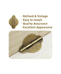 Antique Brass Mini Hinges Pair Of Two With Matching Screws For Cabinets Drawers And Jewelry Boxes Vintage Embossed Finish installed on wood