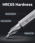 Close-up of CRV steel bit showing HRC65 hardness in 25 In 1 Precision Screwdriver Set For Electronics With Magnetic Handle And Anti Slip Grip