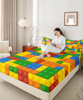 Twin Size Building Blocks Bed Sheet Set For Kids Kid Friendly Cozy Soft Breathable 3 Piece Bedding With Fitted Sheet Flat Sheet And Pillowcase Great For Nursery And Bedroom on twin bed