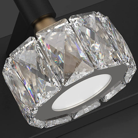 Close-up of K9 crystal orb on Three Light Crystal Bathroom Vanity Light Fixtures Over Mirror Black Modern Dimmable LED Wall Lights.