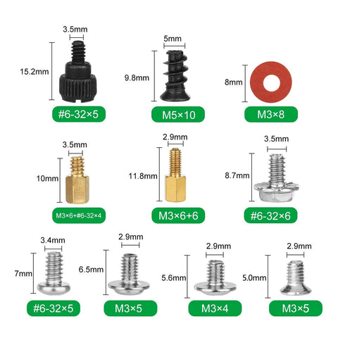 Assorted screws and standoffs from 350 Piece Computer Screw Kit With Universal Motherboard Standoffs Set for DIY PC build