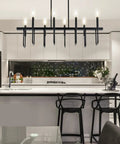8 Light Black Rectangular Farmhouse Chandelier For Dining Room And Kitchen Island Modern Linear Pendant Light Over Table