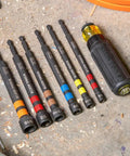 Ratcheting Impact Rated Hollow Power Nut Driver Set With Handle Magnetic And Color Coded Six SAE Hex Sizes From 1/4 Inch To 9/16 Inch Rare Earth Magnets