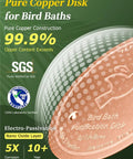 Copper Disc Bird Bath Cleaner For Outdoor Water Fountains And Bowls, showcasing 99.9% pure copper disk for bird baths.