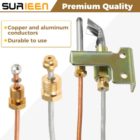 Water Heater Pilot Assembly for LP Propane Gas with copper tubing, brass fittings, and mounting bracket