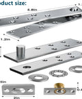 Heavy Duty Door Pivot Hinge For Wood Doors And Bookcases Hidden Invisible Pivot Hinge With 360 Degree Rotation Stainless Steel Rustproof And Able To Support Up To 300 Lbs Ideal For Concealed Hinges By Zishengho, shown in parts with size dimensions labeled.