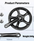 52T Crankset With 152mm Aluminum Arm For 6 To 8 Speed Bikes featuring product dimensions and weight, black color