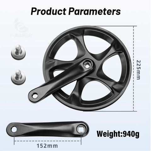 52T Crankset With 152mm Aluminum Arm For 6 To 8 Speed Bikes featuring product dimensions and weight, black color