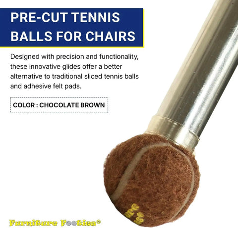 PreCut Tennis Ball Furniture Glides For Chairs And Tables Brown 200 Count on metal chair leg, chocolate brown color, innovative design.