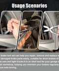 Using 16Piece Drum Brake Tool Kit Pro Grade With Brake Spring Pliers, Spring Installer for brake maintenance on a car wheel.