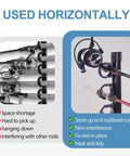 Garage Ceiling And Wall Mounted Fishing Rod Rack With Sliding Track Holds Up To Six Rods Expands To 12 Or More Poles mounted horizontally