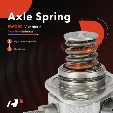 Axle spring made of SWOSC-V material with high heat resistance and stress endurance, highlighted against a dark background.