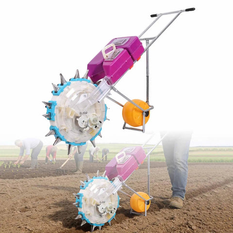 Walk Behind Single Wheel Seed Planter With Large Capacity Seed And Fertilizer Box, Transparent Hopper in field