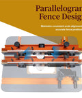 Essential Router Table Upgrade Kit Featuring Micro Adjustable Aluminum Fence With Dual Bearing Guide Rails For Dead Nuts Alignment And Butter Smooth Cutting Action To Level Up Your Woodshop Game showing parabolical fence design for precise cuts.