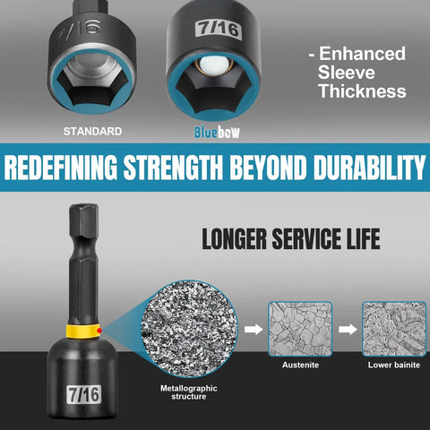 Beefy Magnetic Impact Nut Driver Set With Metric And SAE, showing 7/16 nut driver with enhanced sleeve thickness and metallographic structure.