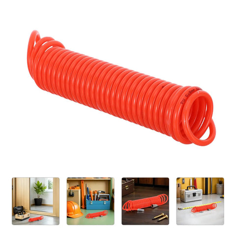 Rad Awesome Recoil Air Compressor Hose 6 Meter 19 Point 7 Foot Retractable Spring Line With Connector For Heavy Duty Shop Use Leakproof Seal Keeps Your Setup Safe Solid Construction Makes Transport A Cinch Reliable Performance For Every Job Now, red coiled hose