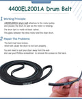 Close-up of 4400EL2001A drum belt with repair instructions for Upgraded Dryer Rollers Kit For LG Kenmore Dryers With Drum Rollers 4581EL2002C.