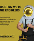 Heavy Duty Dust Collection Hose 2.5 Inch X 10 Feet advertisement with engineer astronaut graphic holding a tool.