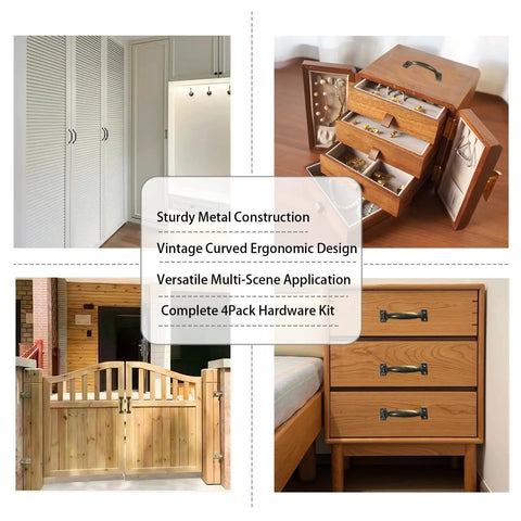 Image showing 2 Pack 5 Inch Black Metal Vintage Barn Door Pull Cabinet Handle Set For Farmhouse Rustic Cabinets Indoor Outdoor Use Smooth Ergonomic Curved Design Durable Rust Resistant Hardware Easy Grab No Cap.