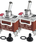 Beefy 12V DC 30A SPST Toggle Switch 2 Pack With Waterproof Boot Cap Cover For Auto Car Marine Boat 2 Pin On Off Durable Copper Contacts Built For Heavy Duty Electrical Use In Auto Boats And Marine Applications, showing two switches and two covers