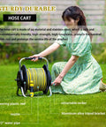 Rock Solid Hose Reel Cart Loaded With 25M Garden Pipe And High Pressure Spray Gun And Wall Mounted Outdoor Storage Rack, featuring durable PP material.
