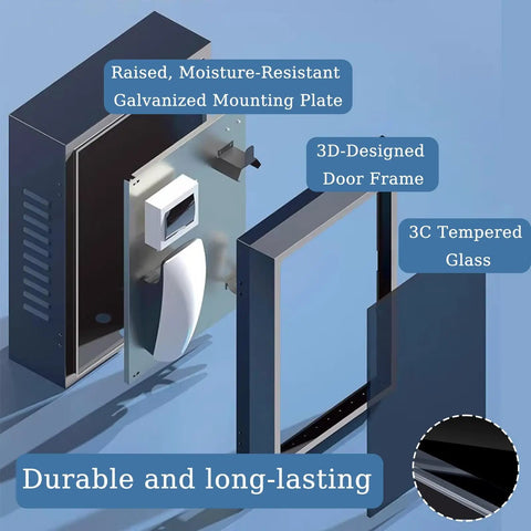 Heavy Duty Exterior Ev Charger Lock Box With Secure Key Guard Waterproof Outdoor Station Cover Tough As Nails Protection For All Electric Rides And Juice Setup showing galvanized mounting plate and tempered glass.
