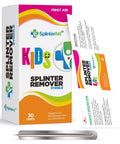 Kid Friendly Splinter Removal Kit 30 Pack Gentle Single Use Splinter Removers For Children Sterile Individually Wrapped Easy To Use Compact First Aid Kit For Home School And Travel shown with tweezers and packaging.