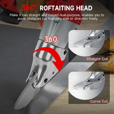 Cordless Metal Shear 18V Battery Brushless Electric Cutter For Cutting Stainless Steel Sheet Metal Iron Carpet Leather Cardboard Tool No Battery Included Workhorse with 360-degree rotating head.