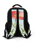 Back view of Red Poppy Watercolor Print Backpack For Men And Women, Large Capacity Unisex Daypack showing breathable fabric and straps