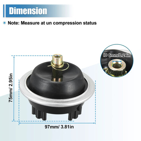 Front view of a 4WD differential vacuum actuator; black plastic housing with metal mounting ring, 97mm long.