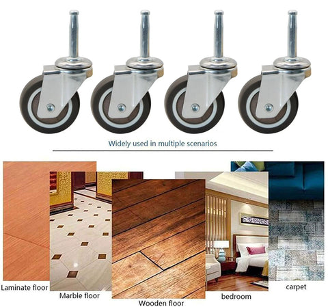 2 Inch Rubber Swivel Caster Wheels Set Of Four With Grip Neck Stem Sockets for various floor types and furniture use