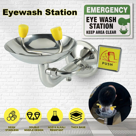 Wall Mounted Emergency Eye Wash Station Kit With Double Nozzles Stainless Steel Irrigation System Internal Filtration Durable