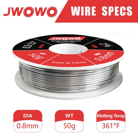 Rosin Core Solder Wire For Electrical Soldering 0.8mm Diameter 50g Reel Prefluxed With 2 Percent Flux Sn63 Pb37 Lead Tin Alloy