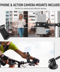 Workhorse Heavy Duty Super Clamp with dual ballhead holding phone on railing and action camera on bike mount